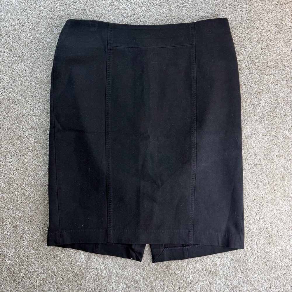 LOFT Skirt Womens 12 Black Solid Pencil Knee Length Stretch Workwear Zip Back